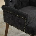 thumbnail image 3 of Hassch Chenille Upholstered Dining Chair, Mid-Century Modern Armchair with Tufted Backrest and Solid Wood Legs for Kitchen & Dining Room (Black), 3 of 10