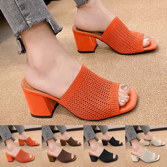 Miluxas Womens Sandals High Heel Slippers Knit Breathable Spring Summer Fashion Slippers Casual Sandals for Women Orange 9(42)