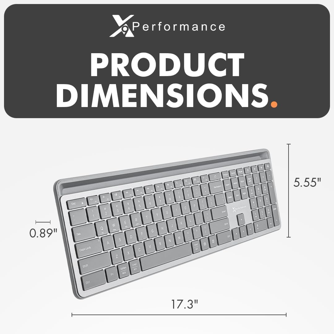 X9 Full-Size Bluetooth Keyboard with Phone Holder – Backlit Wireless Keyboard, Switch Multi-Device, Slim, Quiet, Rechargeable, w/ Copilot AI for PC, Mac, iOS & Android (Silver)