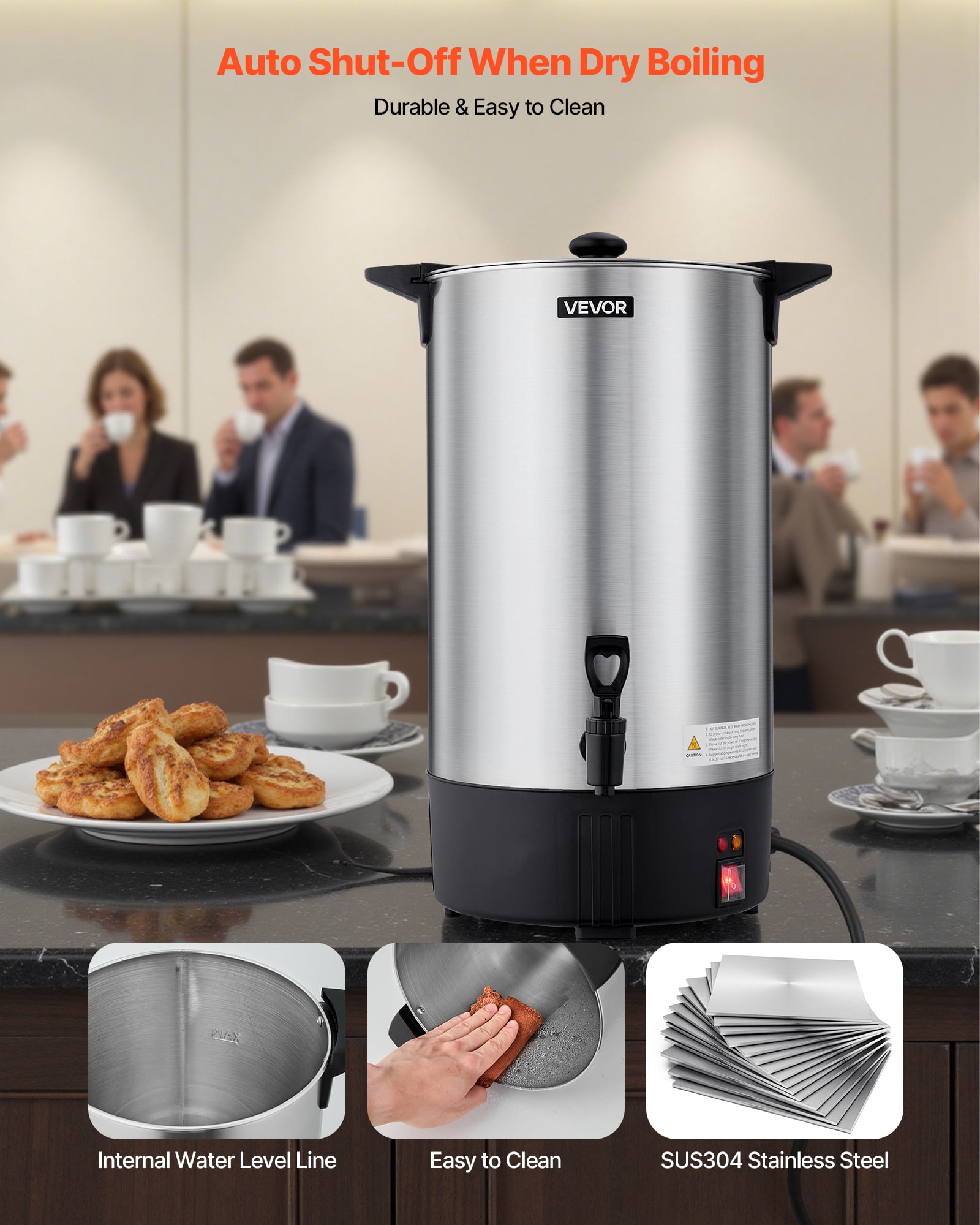 VEVOR Commercial Coffee Urn, 100 Cup 15 L Hot Beverage Dispenser with Dripless Faucet, Quick-Brewing Stainless Steel Large Commercial Coffee Maker, for Catering, Business, Party, Church & Restaurant