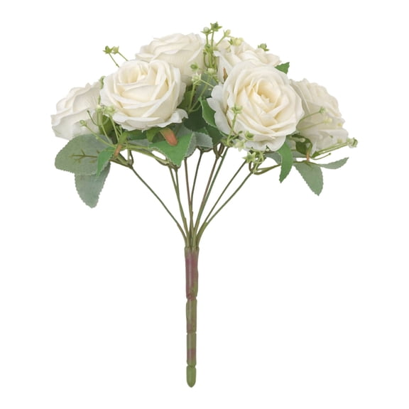 Deeceymbur European Simulation Flower Xiangfei Rose Bouquet 9 Heads Home Living Room Decoration Flower Arrangement Fake Flower Decoration High-End Simulation Flower Art for Home Decor for Gift White