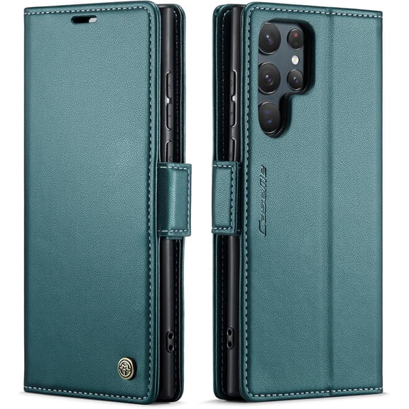 QLTYPRI Wallet Case for Samsung Galaxy S22 Ultra, Premium PU Leather Magnetic Flip Folio Case with RFID Blocking Credit Card Slots Kickstand Shockproof Protective Phone Case Cover - Green