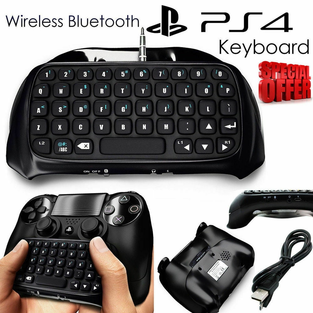 Kongqiabona Mini Adaptateur Clavier sans Fil Bluetooth Clavier Chat pour Playstation 4 pour PS4 Contrôleur avec Câble USB Accessoire de Jeu Noir 