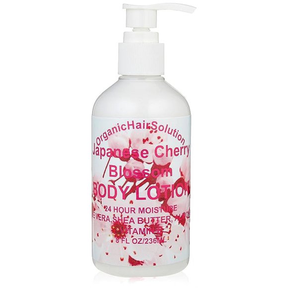 Organic Hair Solution-Body Lotion-with Soothing Aloe Vera and Vitamin E- Dry Skin, Non-Greasy-Shea Butter, Almond oil- For both Males & Females- Natural Fragrance-Vegan (Japanese Cherry Blossom)