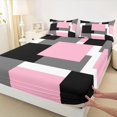 thumbnail image 4 of Homewish Pink Contemporary Block Bed Sheets,Aesthetic Geometric Full Size Sheets,4-Piece,1 Flat Sheet, 1 Fitted Sheet and 2 Pillowcases, 4 of 6