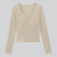 thumbnail image 2 of tarylea Hauts avec Soutien-Gorge Intégré pour Femmes Bouton sur la Poitrine Encolure Dégagée Hauts Courts Manches Longues Chemise de Couleur Unie Tenue Décontractée Quotidienne, 2 of 6