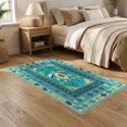 thumbnail image 2 of ODIKA 5'x7' Washable Area Rug Easy Care, Non-Shedding, Pet Friendly, Nautical Turtle Boho Ocean Mosaic Border Stained Entryway Teal for Small Living Room, Bedroom, 2 of 7