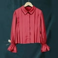 thumbnail image 6 of Breezora Womens Puff Sleeve Blouse Relaxed Fit Button Down Top Breathable Linen Blend Shirt with Elegant Lapel Collar Design XXL Size Red, 6 of 7