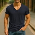 thumbnail image 2 of Men's Solid Color V-Neck T-Shirt Short Sleeve Casual Top Soft & Lightweight For Spring And Summer Daily Wear Basic Clothing,Black,L, 2 of 4