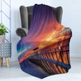 thumbnail image 4 of Landscape Soft Flannel Fleece Throw Blanket, Wooden Bridge in the Port at Sunrise Horizon Candle Romantic Love Image Print, Cozy Plush for Indoor and Outdoor Use, 50" x 70", Orange Navy, by Ambesonne, 4 of 5