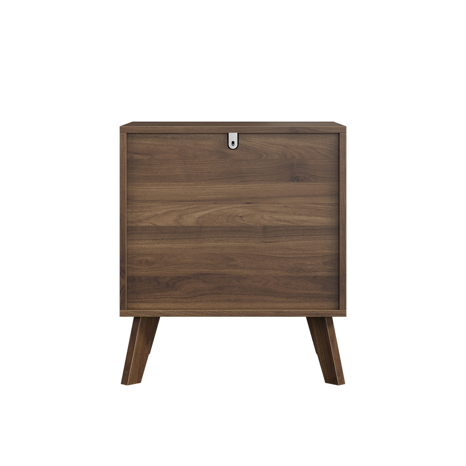 Hommoo Double-Drawer Bedside Table, Modern Minimalist Nightstand with Metal Handles, Pine Wood Legs & Anti-Tip Kit, Scandinavian Bedroom Storage Cabinet, Walnut