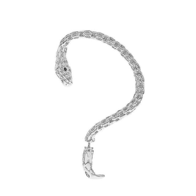 Nuevos pendientes con clip de circonita en forma de serpiente chapados en oro, pendientes de animales geométricos punk vintage para mujer, joyería de fiesta de tendencia ---- Oreja izquierda plateada