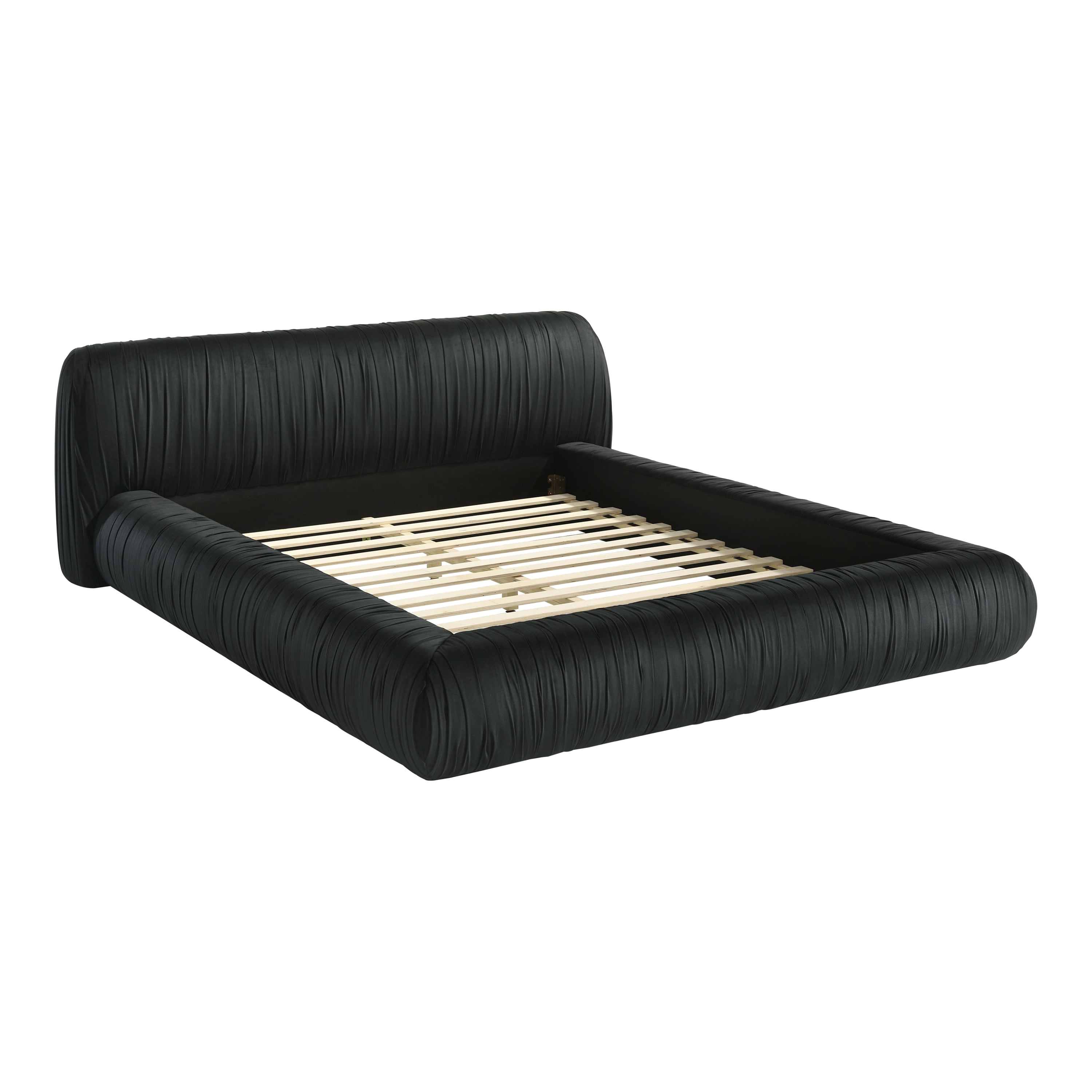Furniture of America Mallan Adult King Fabric Pleated Upholstered Mattress Ready Bed, Black