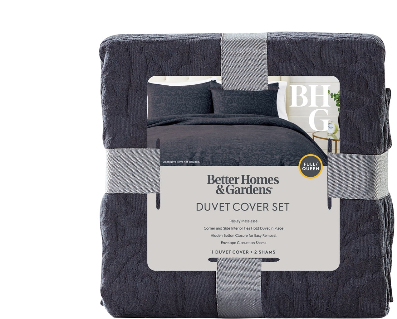 Better Homes & Gardens Paisley Matelasse 3-Piece Duvet Cover Set, Grey, Full/Queen