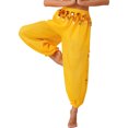 thumbnail image 3 of TiaoBug Women's Belly Dance Performance Pants Split Sequins Bloomers Semi See-Though Lantern Pants Yellow One Size, 3 of 7
