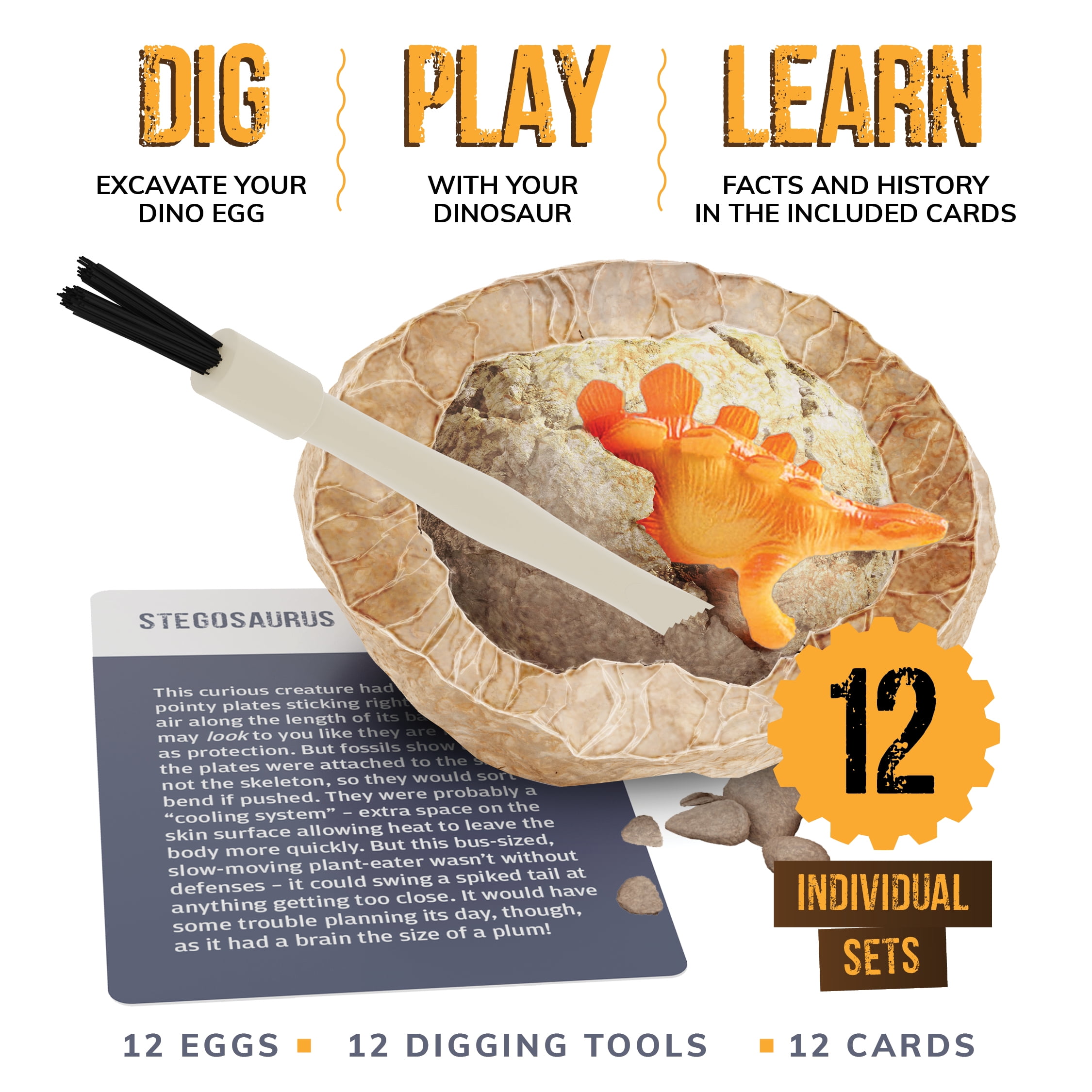 Dig a Dozen Dino Egg Dig Kit - Easter Egg Dinosaur Toys for Kids - Dig up 12 Eggs & Discover Surprise Dinosaurs. Science STEM Activities - Educational Gifts for Boys & Girls