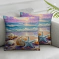 thumbnail image 3 of Acheng Ocean Square Cushion with Zipper Coastal Tropical Graphic Sunset Beachy Landscape with Seashell Starfish and Sea Waves Blue Purple Decorative Washable Sofa Bed Pillow Covers Set of 2 22x22in, 3 of 7