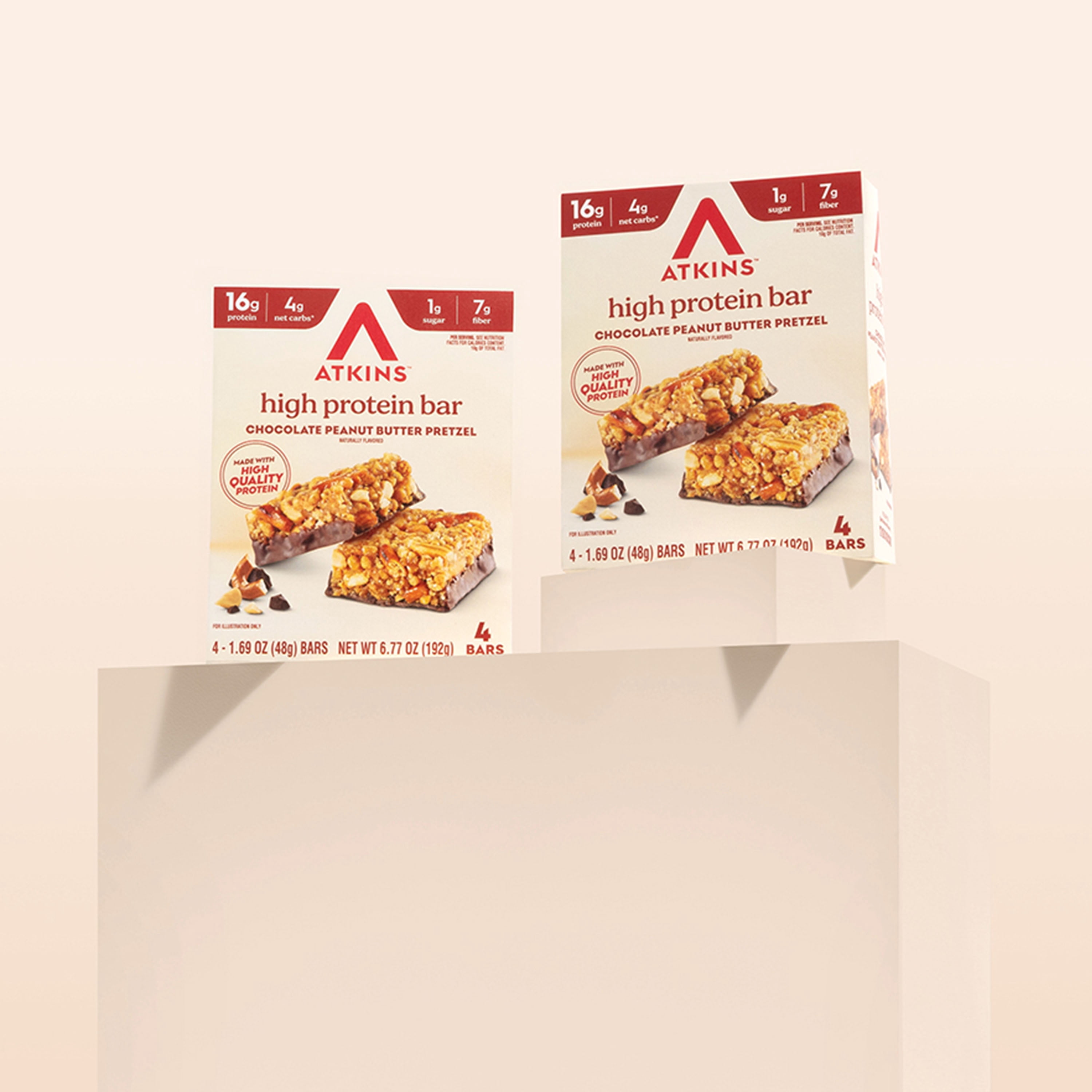 Atkins High Protein Bars, Chocolate Almond Caramel Flavored, 15g Protein, Low Sugar, Keto Friendly, Fiber Snacks, 4 Count