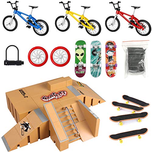 VANKERTER 8pcs Mini Finger Bikes Mini Extreme Sports Finger Bicycle with Accessories Metal Toy Creative Game Gifts