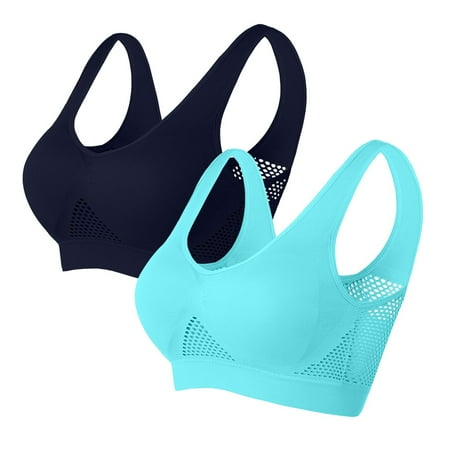 Elvqul Bras Women Breathable Nylon Sky Blue Comfy Bralette 2 Pack Juniors Wireless Underwear Push-Up Bras