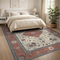 thumbnail image 3 of ODIKA 8'x10' Washable Area Rug Boho Large Vintage Oushak Border Cream Farmhouse Bohemian Medium for Dining Room, Office, Lounge, Non-Slip Chair-Friendly Mat, 3 of 7