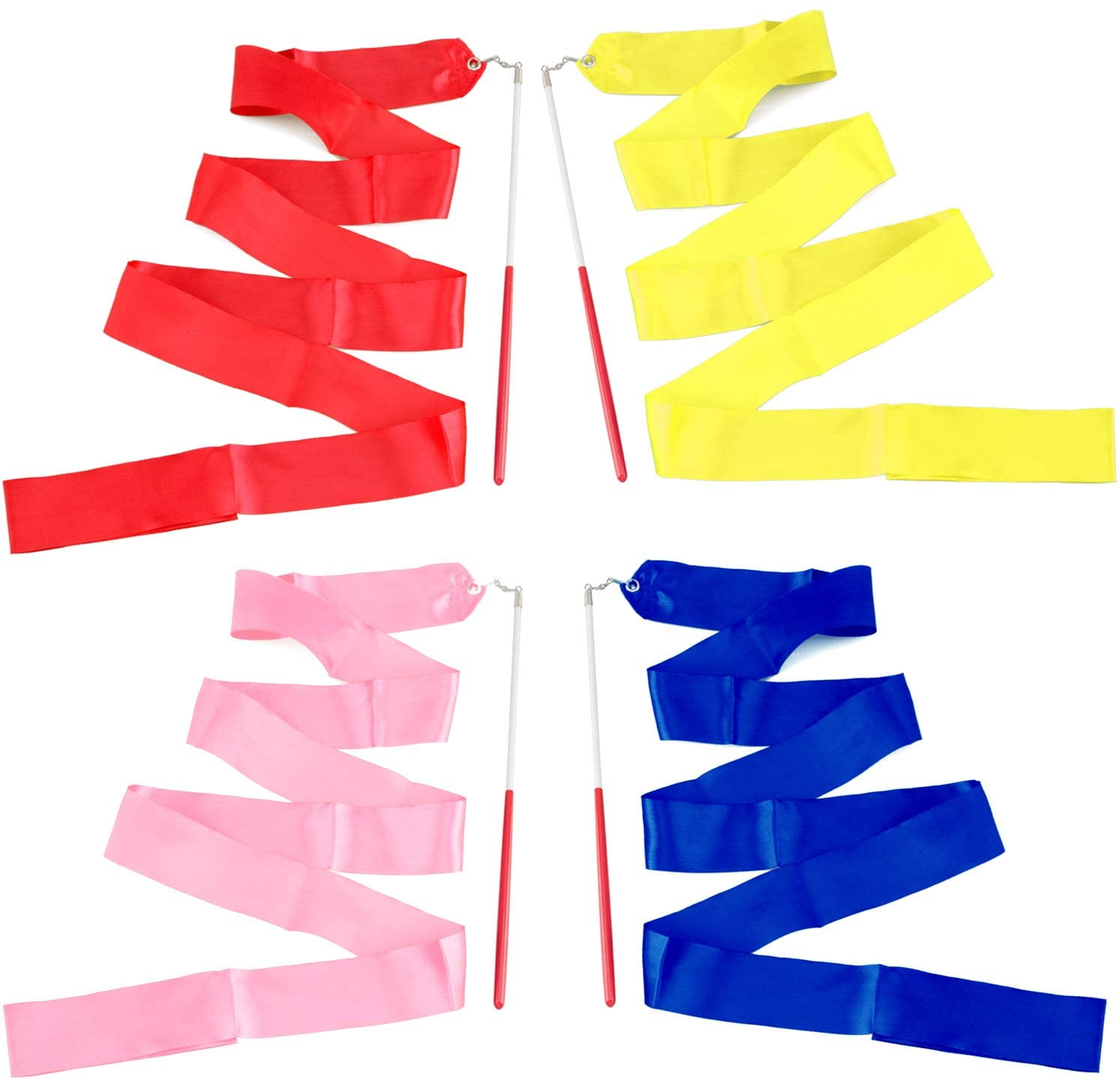 4 Pack 2Meter Dance Ribbons, Rainbow Streamers Rhythmic Gymnastics