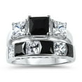 thumbnail image 4 of His Hers Sterling Black Simulated Diamond CZ Bridal Wedding Band Engagement Ring Set Men Women, 4 of 7