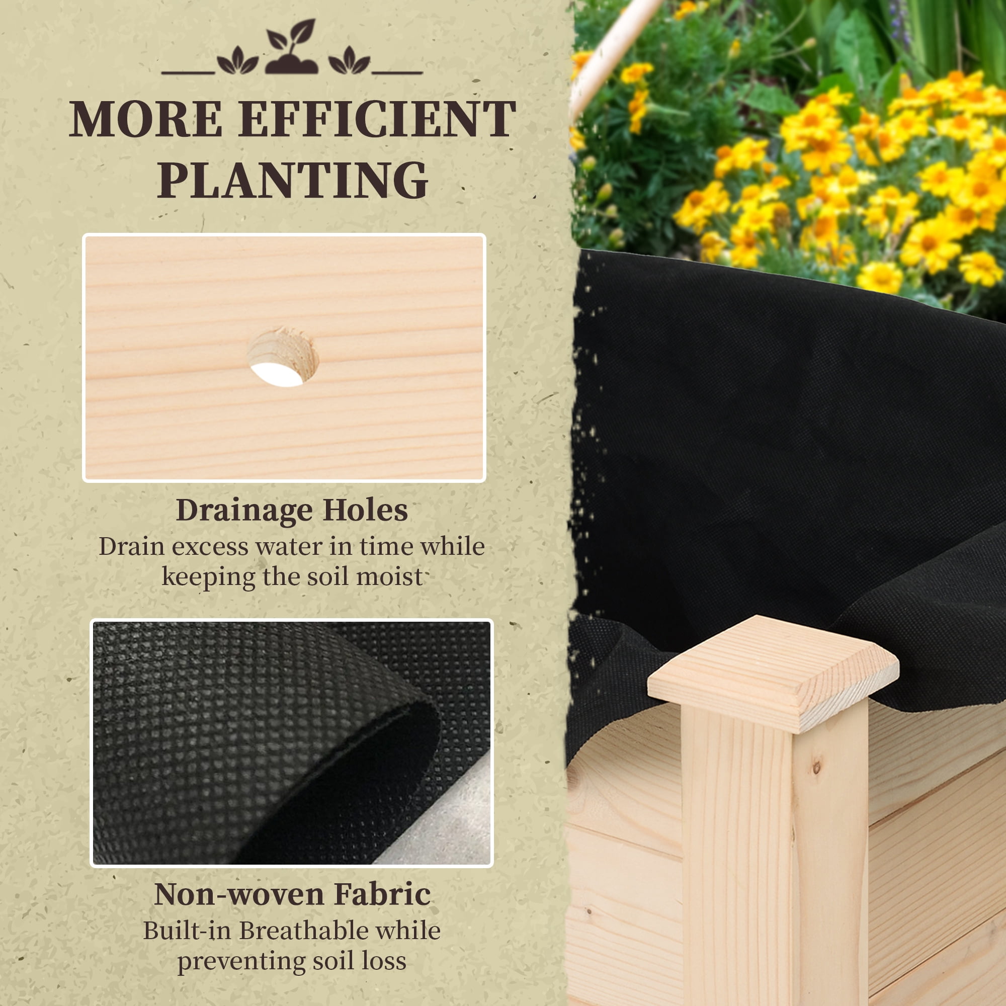 Outsunny Raised Garden Bed with Legs, 34" x 18" x 30", Elevated Wooden Planter Box, Self-Draining with Bed Liner for Vegetables, Herbs, and Flowers Backyard, Patio, Balcony Use, Natural