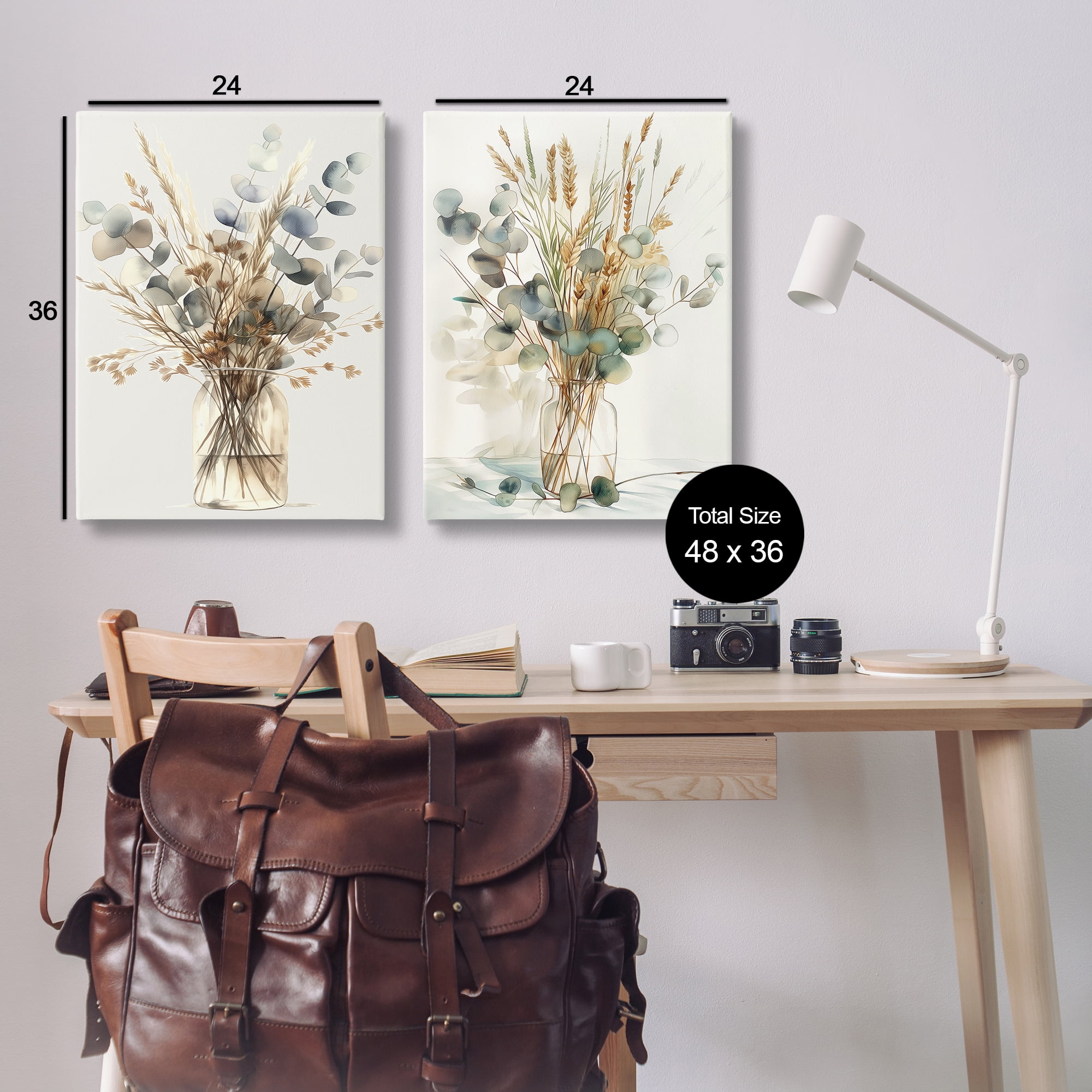 Stupell Industries Eucalyptus Jar Bouquets Plants & Flowers Painting Wrapped Canvas Art Print Wall Art, 24 x 36, Set of 2