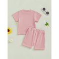 thumbnail image 6 of Kids Baby Toddler Girls Shorts Clothing Set, 6 12 18 24 Months 2T 3T 4T Short Sleeve Crew Neck Letters Print T-shirt with Shorts Summer Outfit, 6 of 9