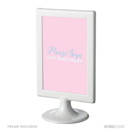 Signature Pink and Blue Gender Reveal Baby Shower, Framed Party Sign, Please Sign Our Guestbook, 4x6-inch Double-Sided
