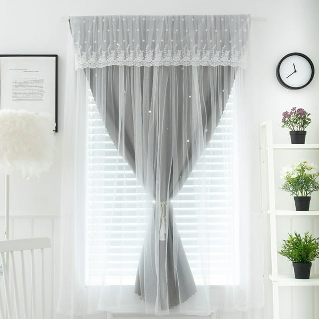 Dvkptbk Curtain Embroidered Sheer Curtains - Light Filtering Opaque Phantom Mesh White Window Screen for Living Room Bedroom Home Decoration