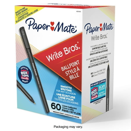 Paper Mate Ballpoint Pens, Write Bros, Black Ink Pen, Medium Point, 1.0 mm, 60 Count
