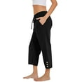 thumbnail image 5 of Petite Capris for Women with Pockets Linen Plus Size Petite Summer 2026 Casual Straight Wide Leg Loose Drawstring Elastic Waist Black S, 5 of 8