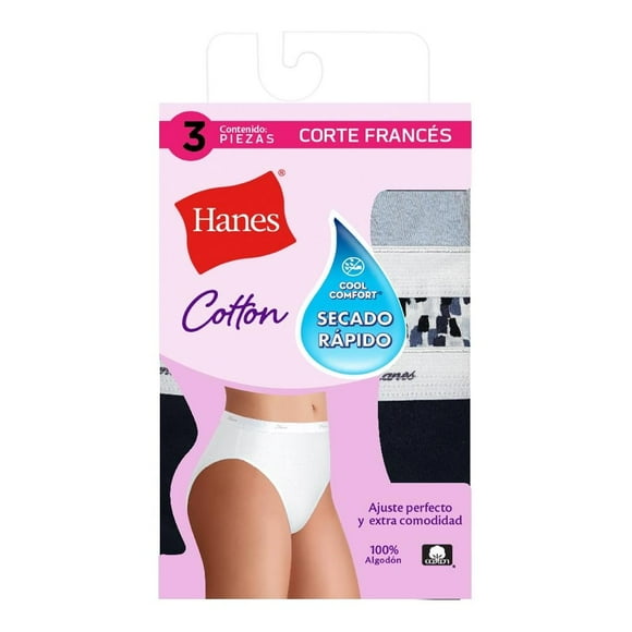 Pantaleta Hanes Cool Comfort para Mujer, Cotton Corte Francés 3 Piezas Multicolor Talla CH