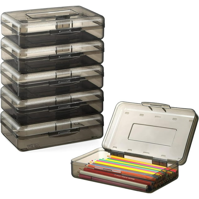 6 Pack Pencil Box, Hard Pencil Boxes for School Supplies Bulk, Large Plastic Pencil Case with Lid, Clear Pencil Container, Stackable School Boxes Crayon Boxes Bulk for Kids,Clear