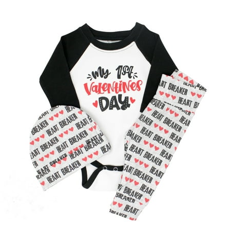 My First Valentine's Day 3Pcs/Set Infant Newborn Outfit Baby Boy Girl Tops Rompers Leggings Beanie Clothes Pants Sets 0-3 Months
