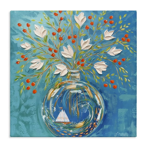 Stupell Industries Sailing Ship Flower Vase Plants & Flowers Painting Wrapped Canvas Art Print Wall Art, 17 x 17