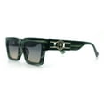 thumbnail image 6 of Luxe Lion Head Jewel Hinge Narrow Rectangle Horn Rim Plastic Sunglasses Green - Brown Smoke, 6 of 8