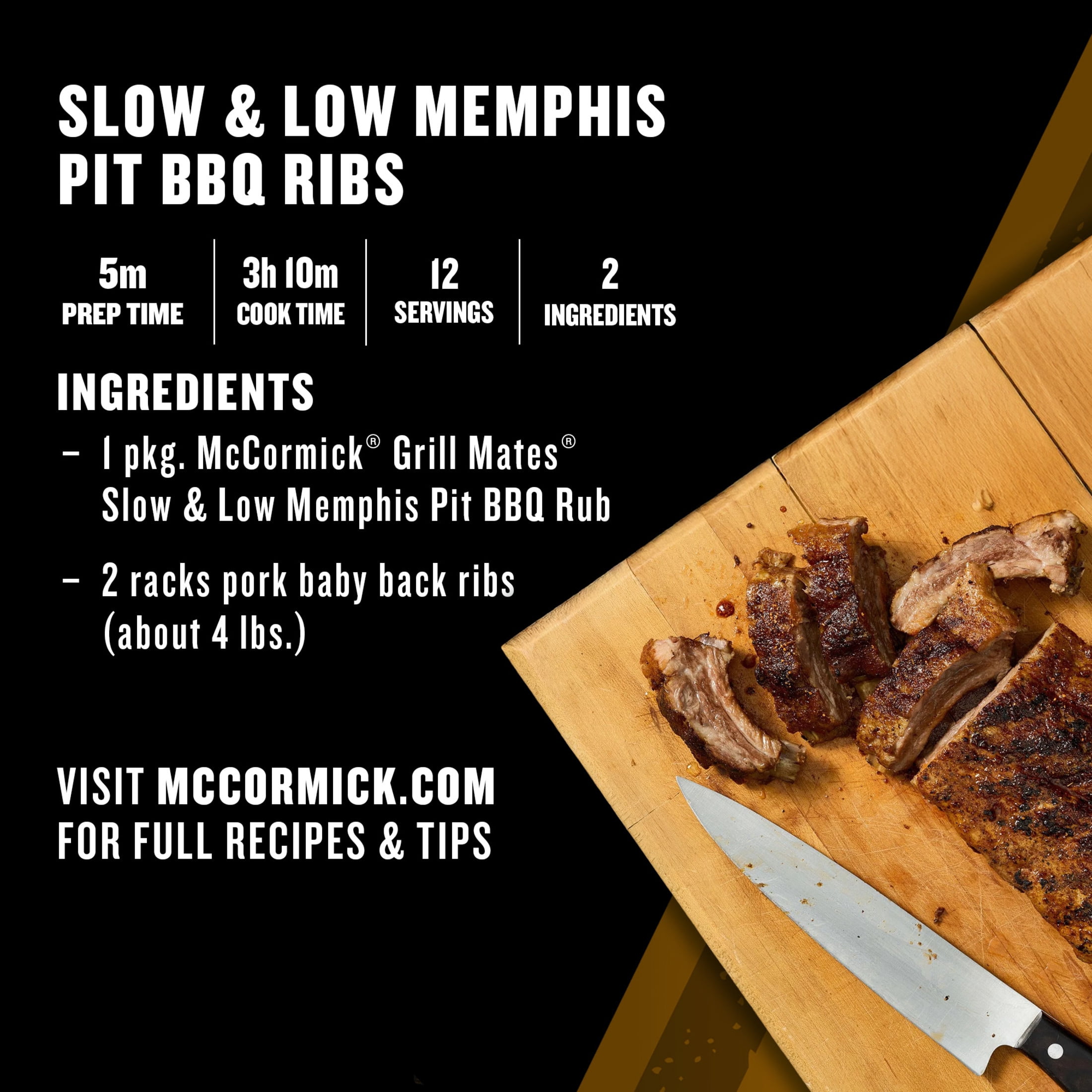 McCormick Grill Mates Slow & Low Memphis Pit BBQ Rub, 2.25 oz Packet