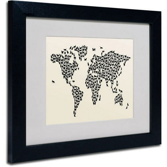 Trademark Fine Art "Cats World Map 2" Matted Framed Art by Michael Tompsett