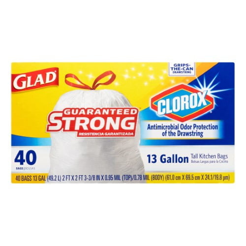 Glad ForceFlex Tall Kitchen Trash Bags, 13 Gallon, 40 Bags (Clean