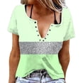 thumbnail image 3 of TaTaai Women's Casual V-Neck T-Shirt Soft Cotton Relaxed Fit Short Sleeve Button Placket All-over Random Print Spring Summer Daily Wear Fashion Lightweight Ladies Top Gift, 3 of 6