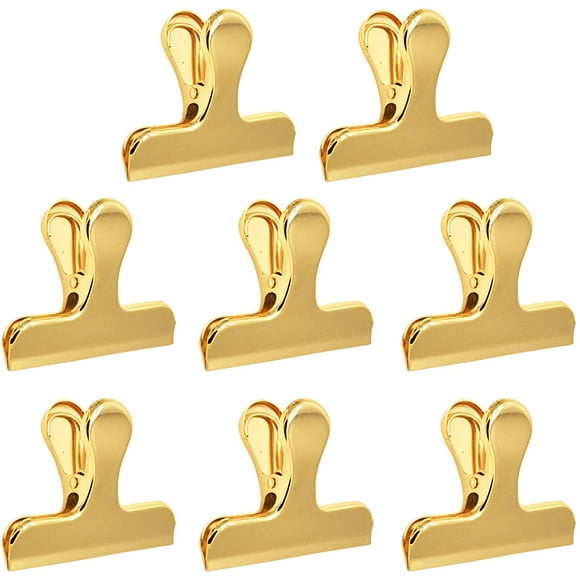 Set of 8 Heavy Duty Stainless Steel Bag Clips, 3 x 2.4 Inch Durable Paper Seal Grip for Coffee Food Bread Bags, Kitchen Home Usage- Gold