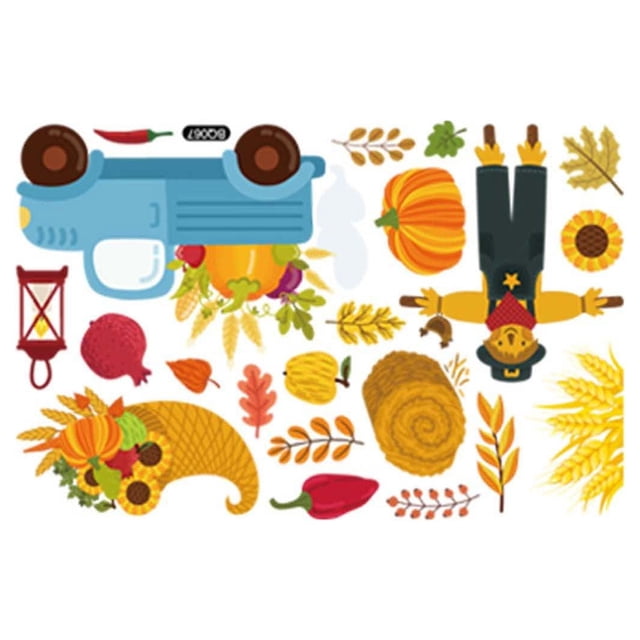Gkeoshab Stickers Thanksgiving Cross-border Turkey Sticker Pumpkin Maple Leaf Creative Static Stic Home & Garden