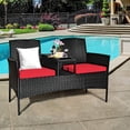 thumbnail image 6 of RELAX4LIFE Conversation Furniture Set with Table and Two Removable Cushions Rattan Wicker Chairs and Table Set for Patio,Garden, Baloney and Lawn Outdoor Porch Furniture Sets Loveseat (Black+Red), 6 of 17