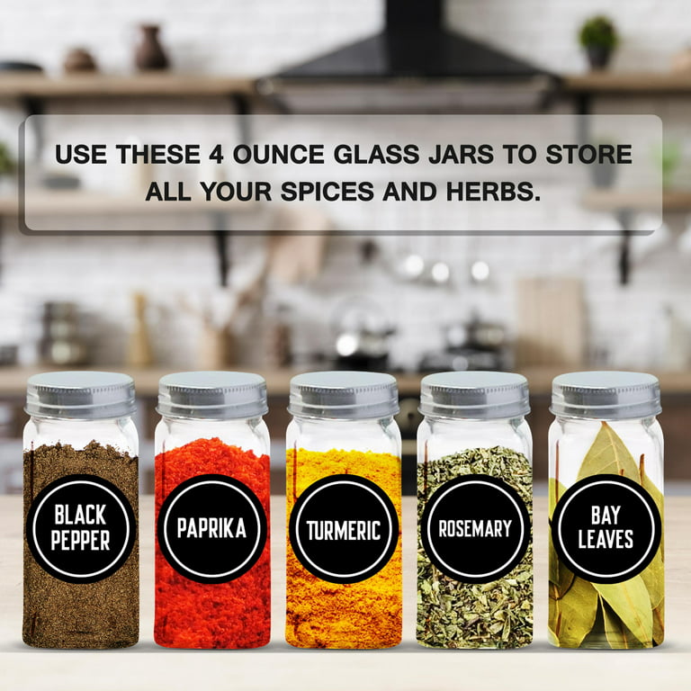 Yangbaga 24Pcs Glass Spice Jars with Labels，4oz Empty Square Spice Bottles  with acacia wood lid & Shaker Lids and Silicone Collapsible Funnel Included