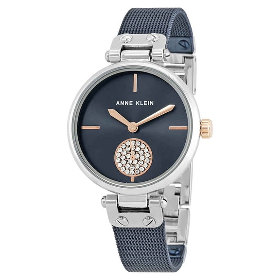 Anne Klein Blue-Tone Sunray Dial Mesh Bracelet Crystal Sub-Dial Ladies Watch