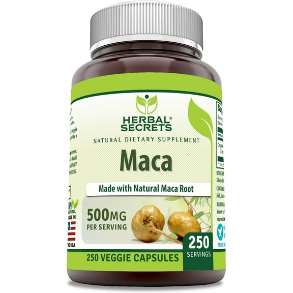 Herbal Secrets Maca 500 Mg Per Serving 250 Veggie Capsules Supplement | Non-GMO | Gluten Free |