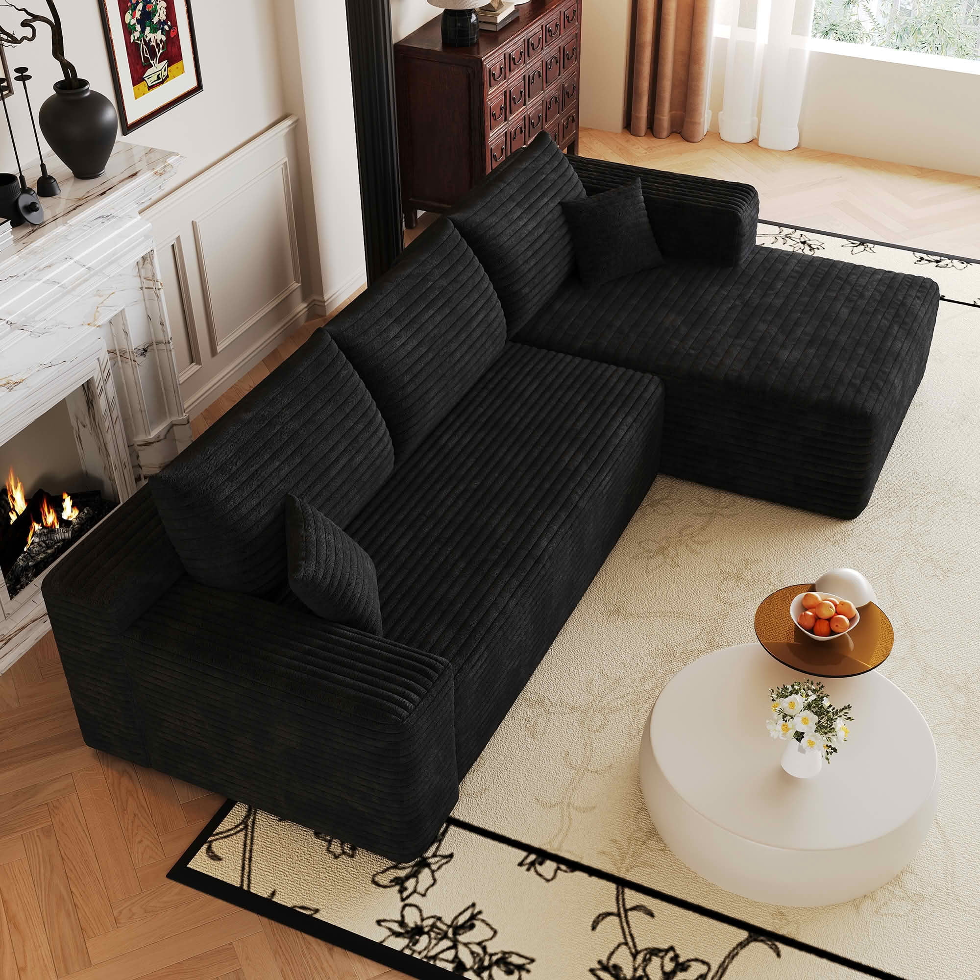 MAYEERTY 103 Inch L‑Shaped Cloud Sectional Sofa, Modern Minimalist Deep‑Seat Corner Couch, Plush Corduroy Upholstered Reversible Sofa, No‑Assembly Required for Living Room Apartment
